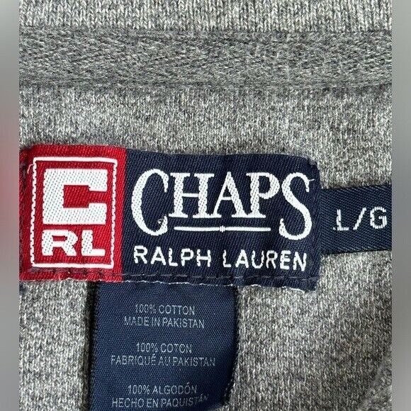 Chaps Ralph Lauren Men's Large Vintage Gray Cotton 1/4 Button Long Sleeve Polo - Picture 2 of 13